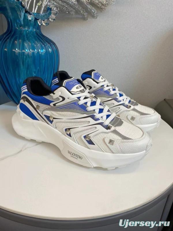 2024 Unisex Valentino Blue White Grey Mesh Leather Sneakers MJ00410