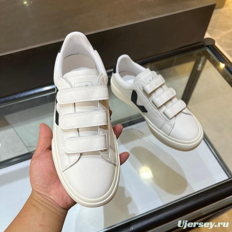 2025 Unisex VEJA White Black Leather Canvas Sneakers Velcro MJ00240(W/M)