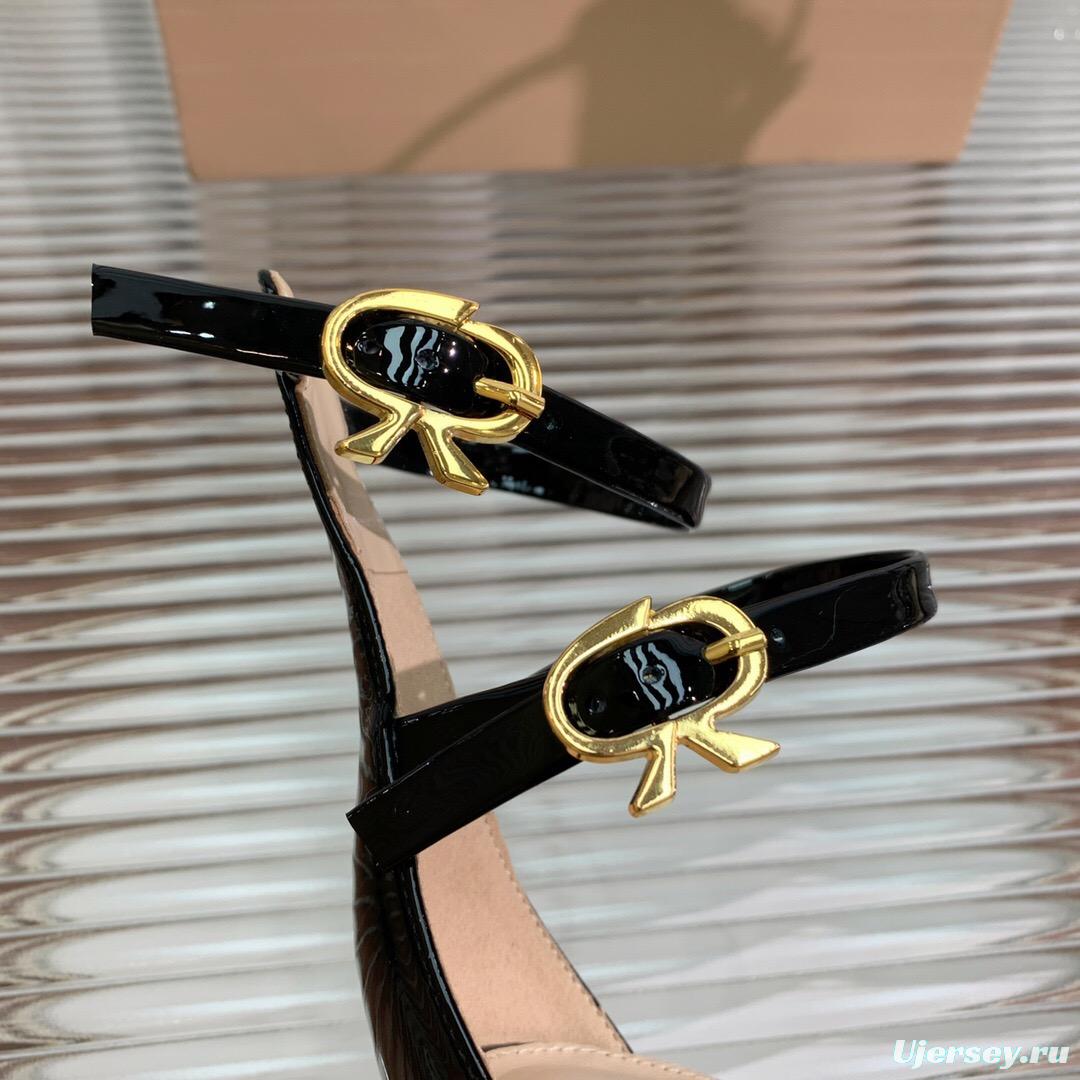 2025 Women Gianvito Rossi Black Patent Leather Strappy High Heel Sandals