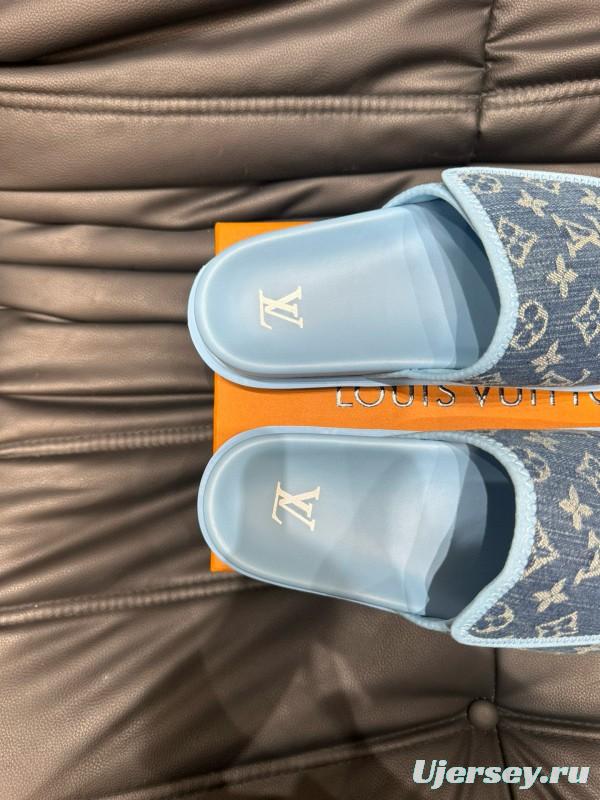 2024 Slippers Louis Vuitton Blue Denim Slippers MJ00200