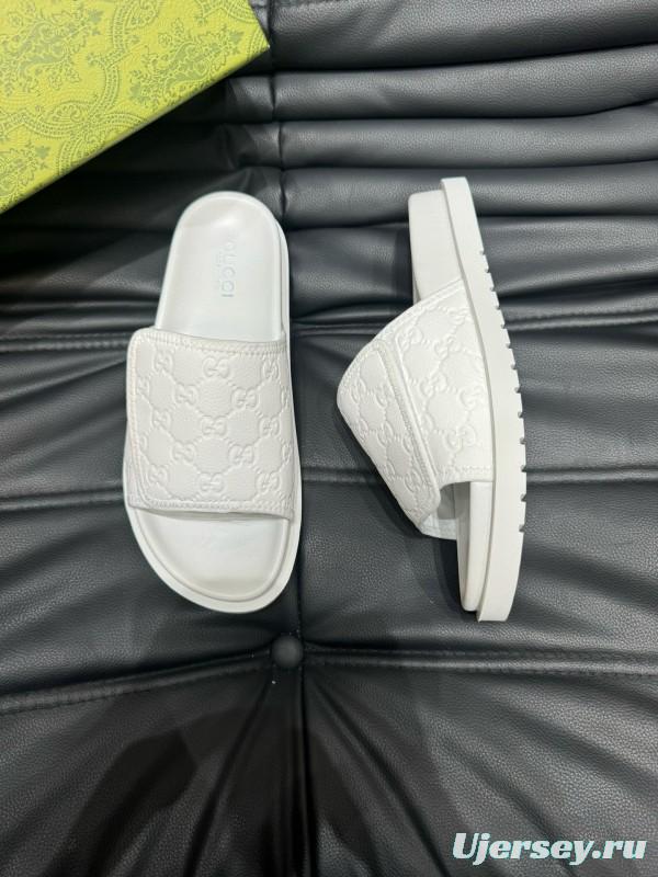 2024 Slippers Gucci White Leather Slippers MJ00200