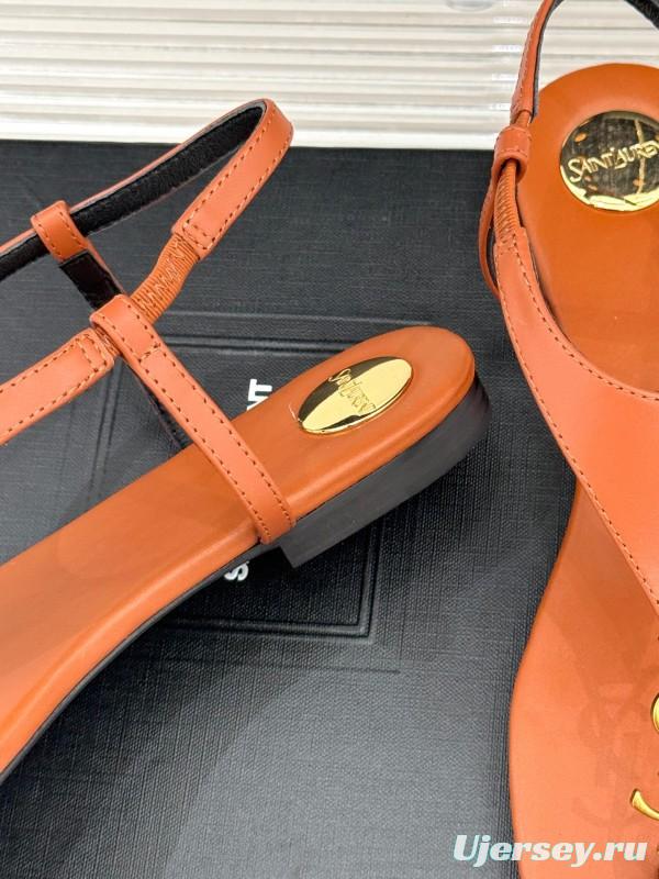 2025 Women Yves Saint Laurent Orange Leather Sandals KFY00270