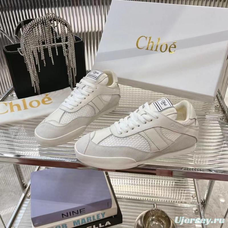 2025 Women Chloé White Suede Mesh Casual Sneakers LY00280 LY00300