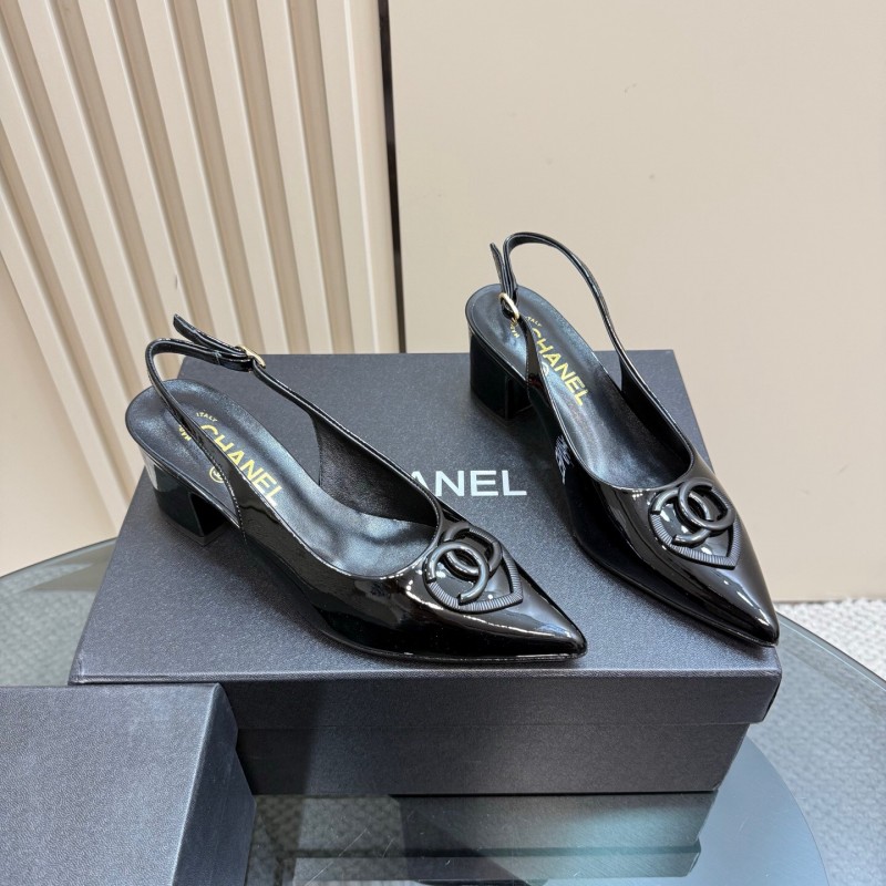 2025 Women Chanel Black Patent Leather Slingback Pumps