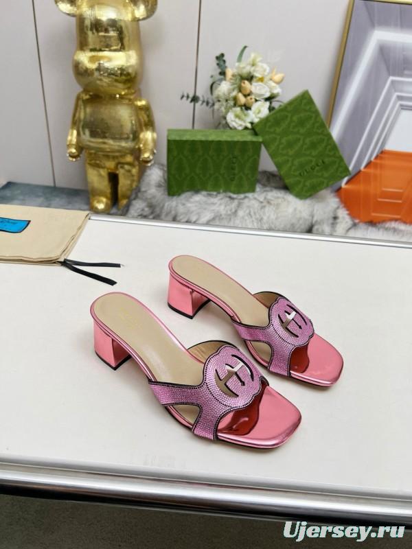 2025 Gucci Pink Leather Slippers