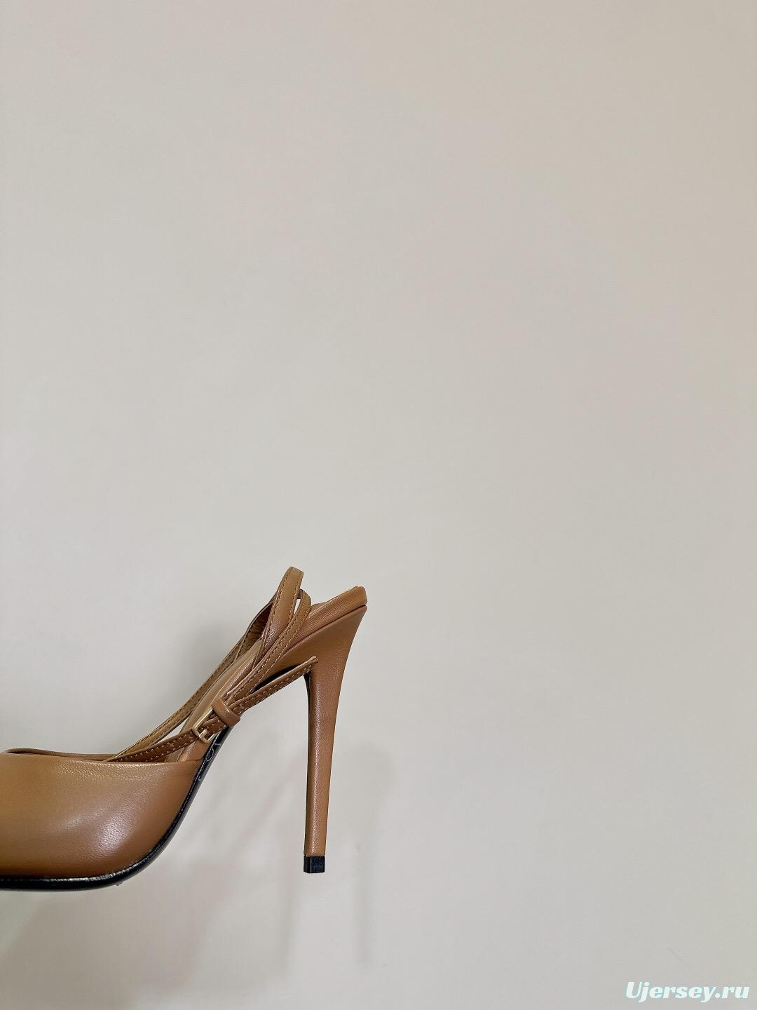 2025 Women SAINT LAURENT Brown Leather Slingback Pumps