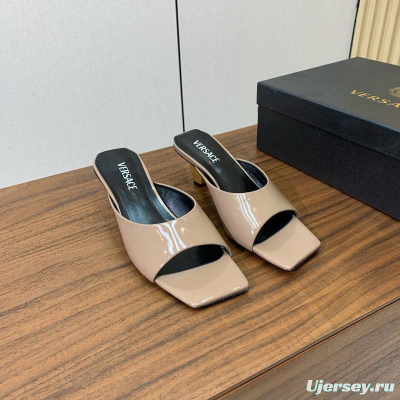 2025 Women VERSACE Beige Patent Leather Slippers