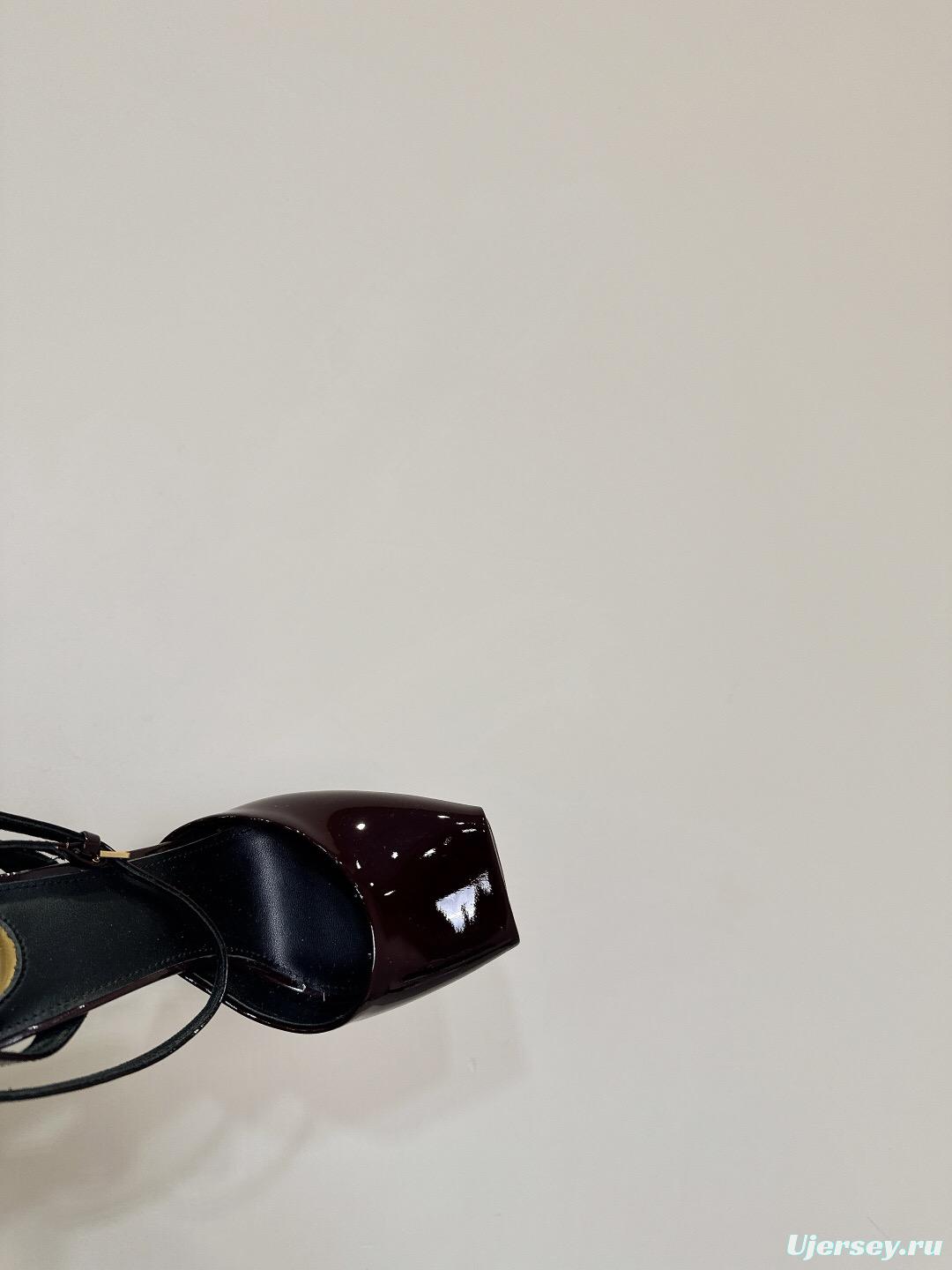 2025 Women Yves Saint Laurent Burgundy Patent Leather Slingback Stiletto Heel