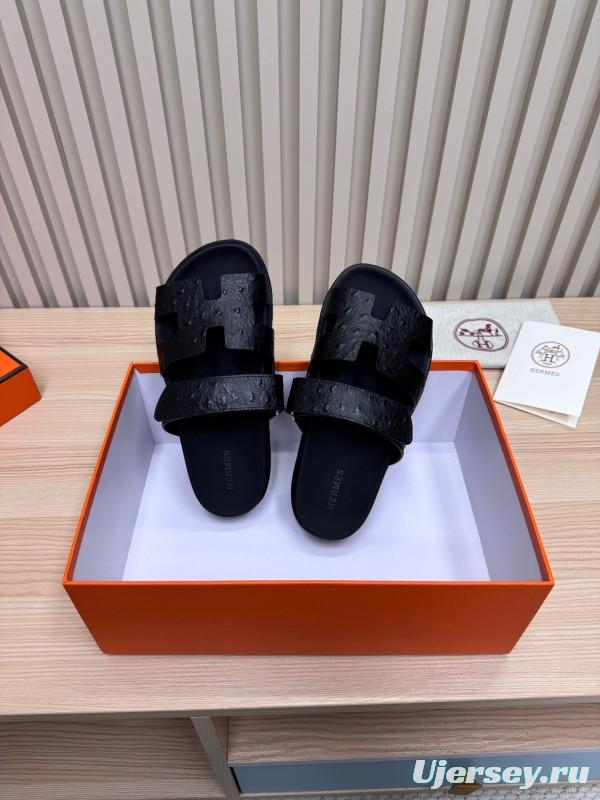 2025 Slippers Hermès Black Leather Slippers