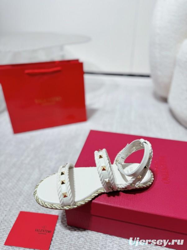 2025 Women Valentino White Leather Sandals Studded LY00250