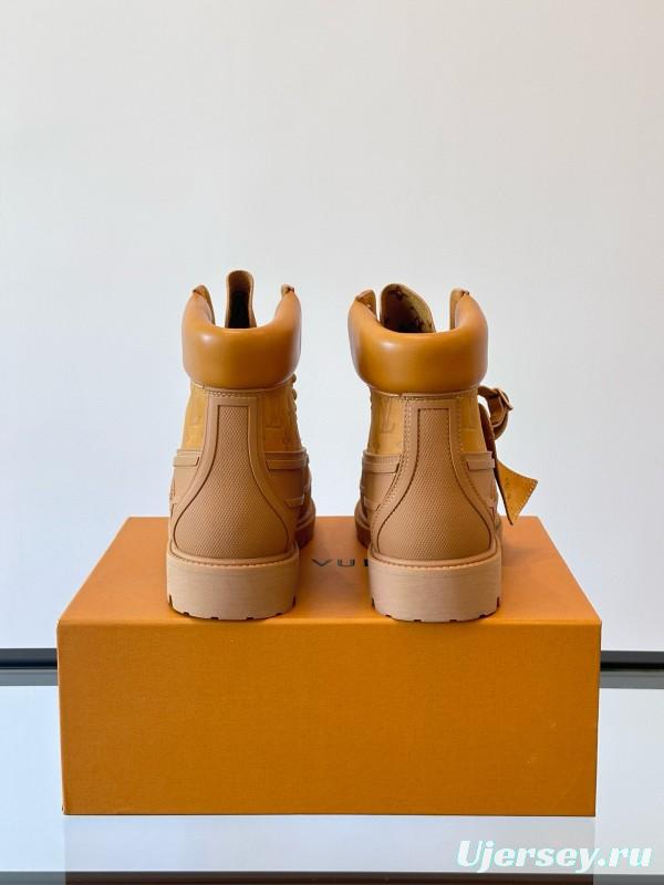 2024 Men Louis Vuitton Brown Leather Waterproof Work Boots MJ00390