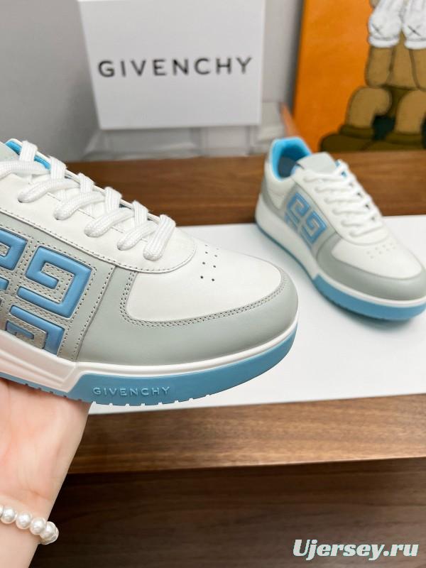 2024 Unisex Givenchy White Light Blue Silk Calf Leather Low Top Sneakers MJ00380