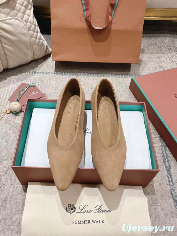 2025 Women Loro Piana Beige Suede Loafers