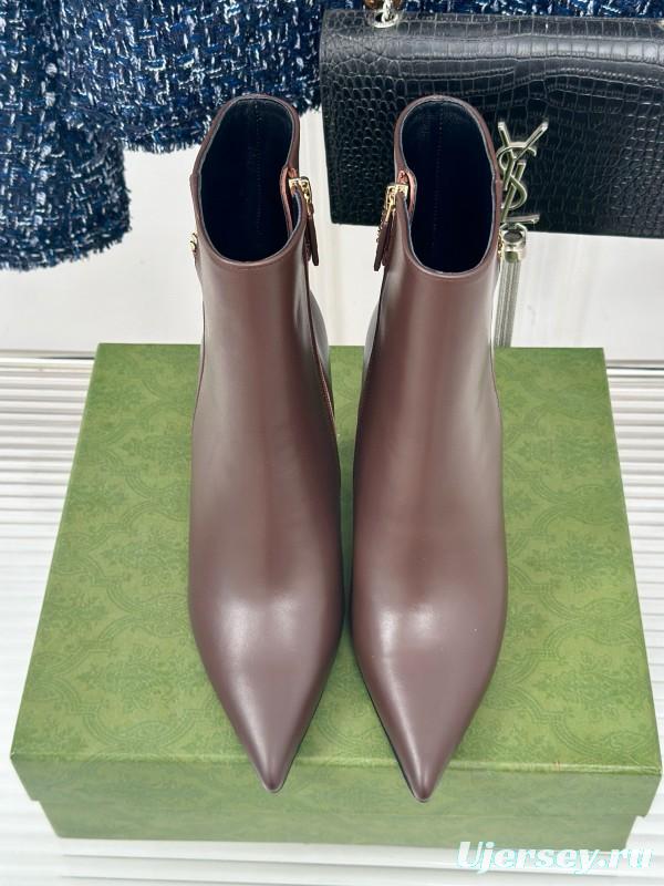 2024 Women Gucci brown calf leather ankle boots chain MJ00410