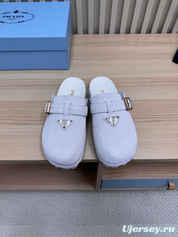 2025 Slippers Prada Light Gray Suede Slippers LY00280