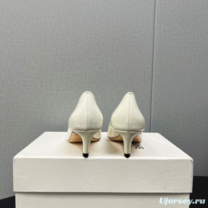 2025 Women Celine White Leather Pointed Toe Kitten Heel KFY00290