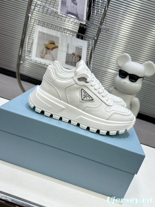 2025 Unisex Prada White Leather Sneakers