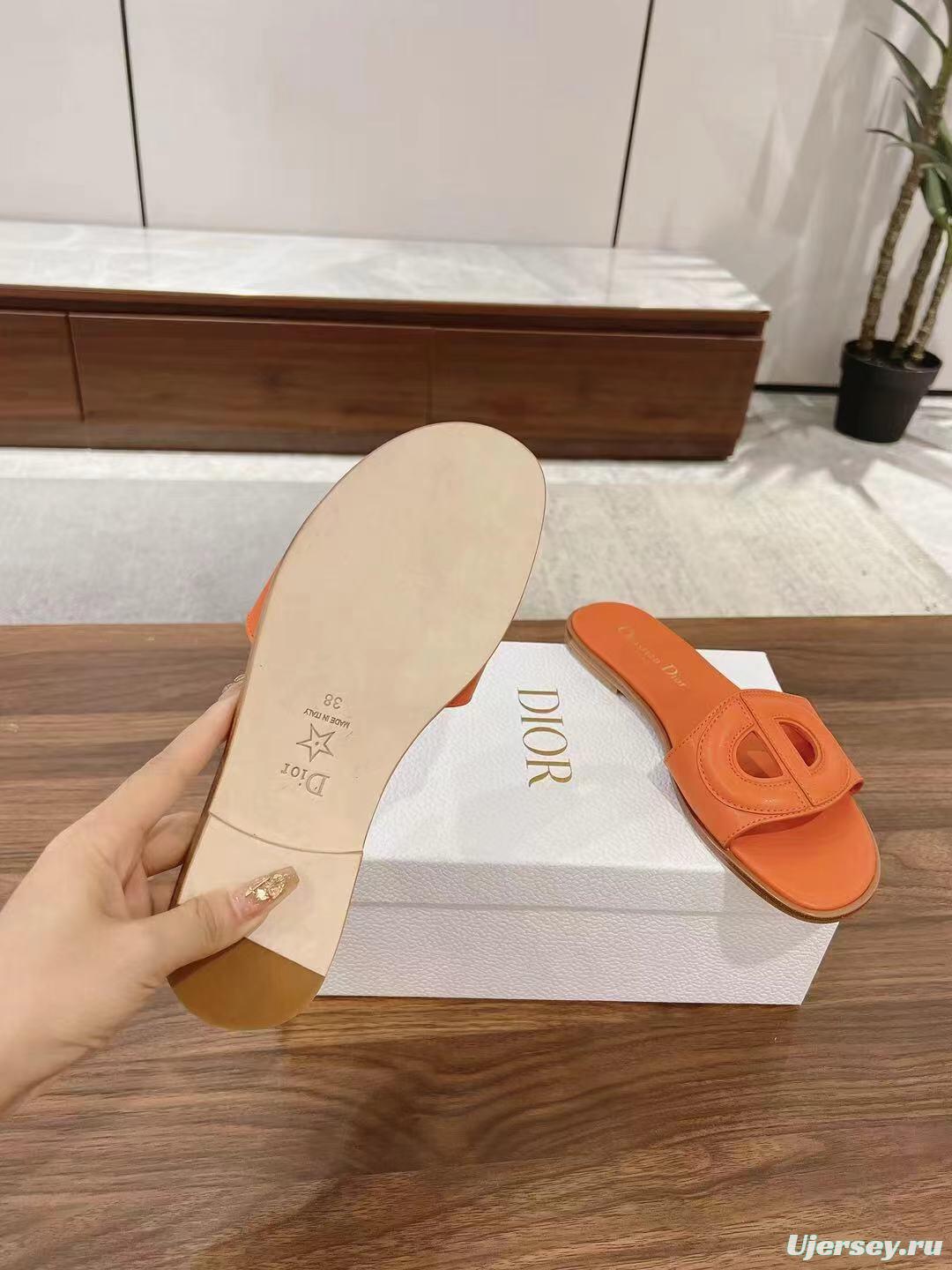 2025 Women Dior Orange Leather Slippers LY00260