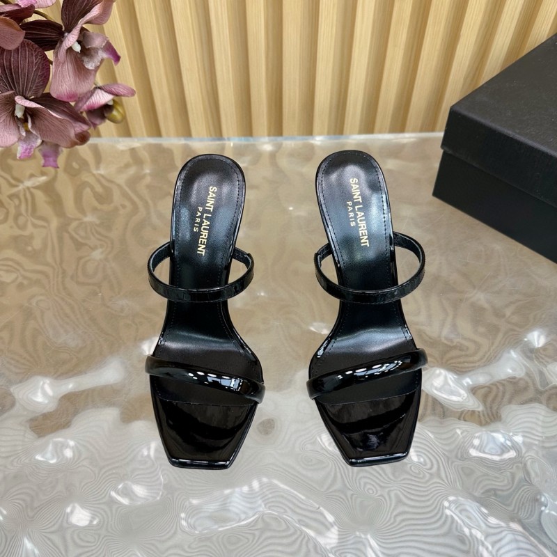 2025 Women Yves Saint Laurent Black Patent Leather High Heel Sandals MJ00310