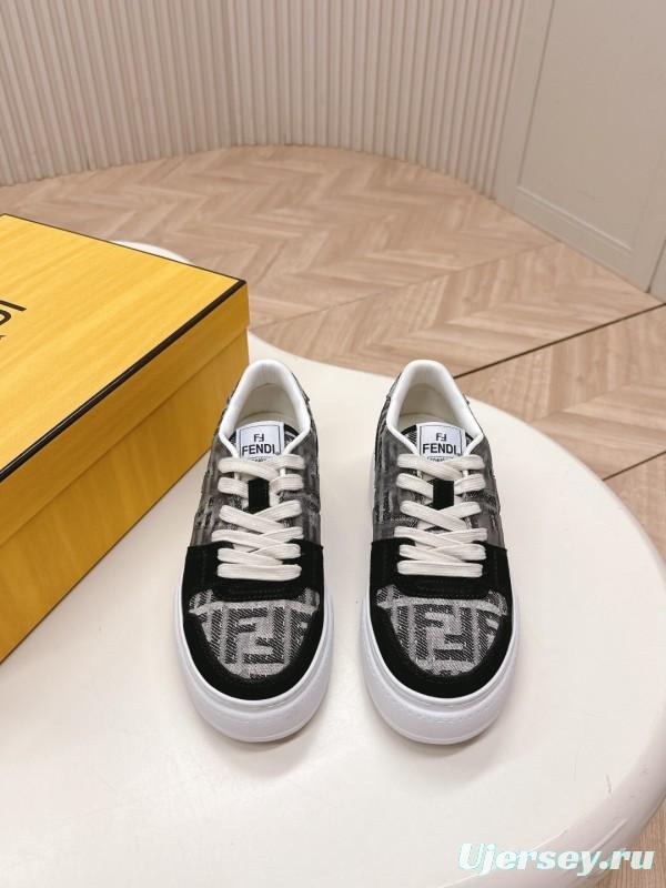 2025 Women Fendi Black Grey Leather Suede Sneakers LY00340