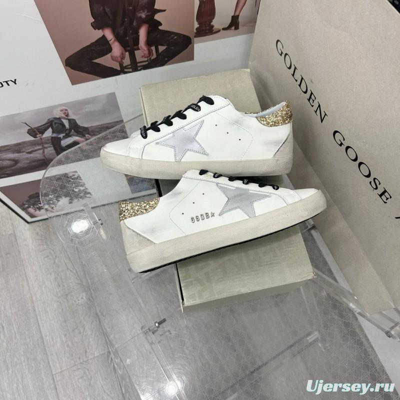 2025 Women GGDB White Silver Gold Leather Glitter Sneakers