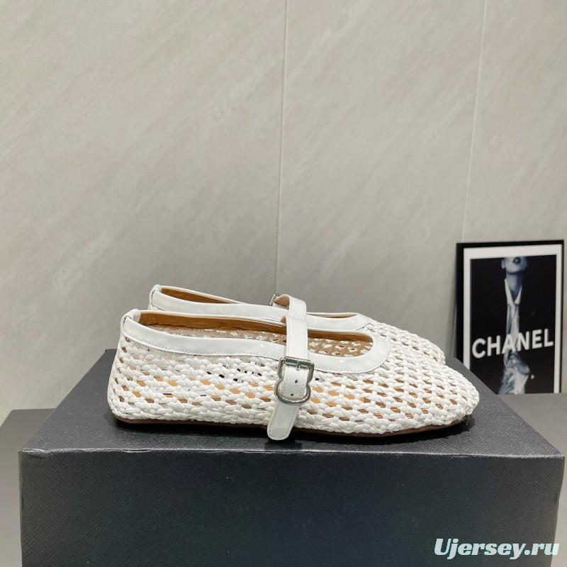 2025 Women Alaïa White Woven Leather Flat Mary Jane Shoes LY00360(F)