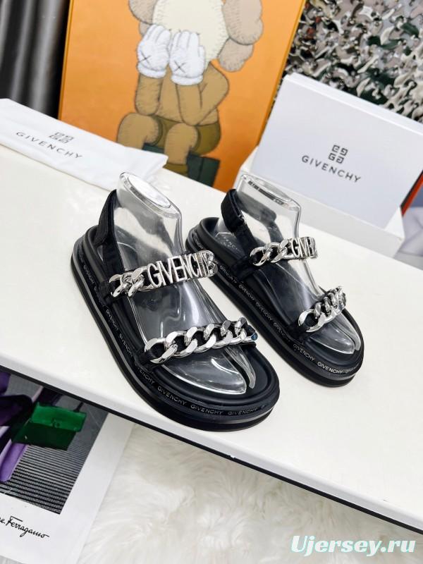 2025 Women Givenchy Black Leather Sandals Chain LY00260