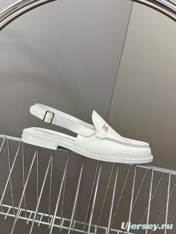 2025 Women Chanel White Leather Loafers