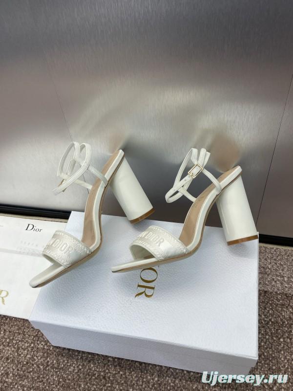 2025 Women Dior White Leather High Heel Embroidered Sandals