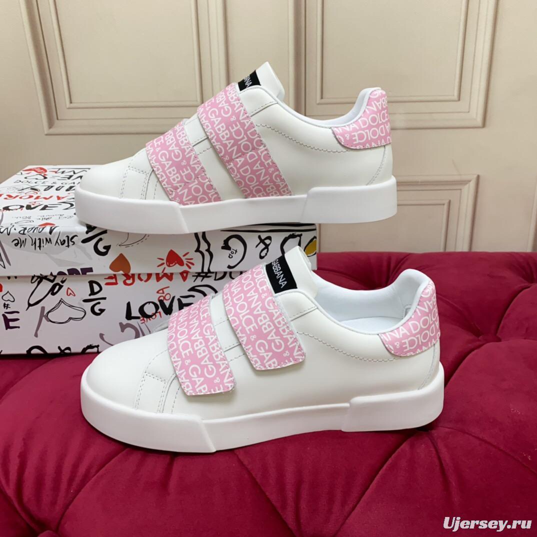 2025 Women Dolce & Gabbana White Pink Leather Sneakers LY00300
