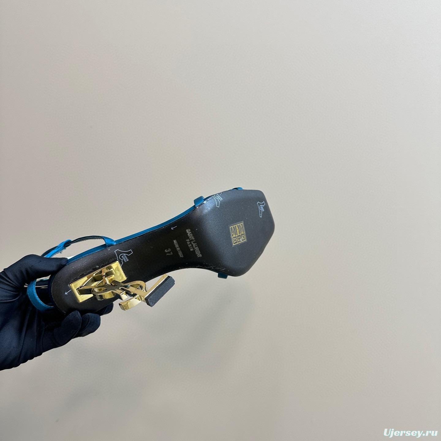 2025 Women Yves Saint Laurent Blue Satin Heeled Sandals MJ00290