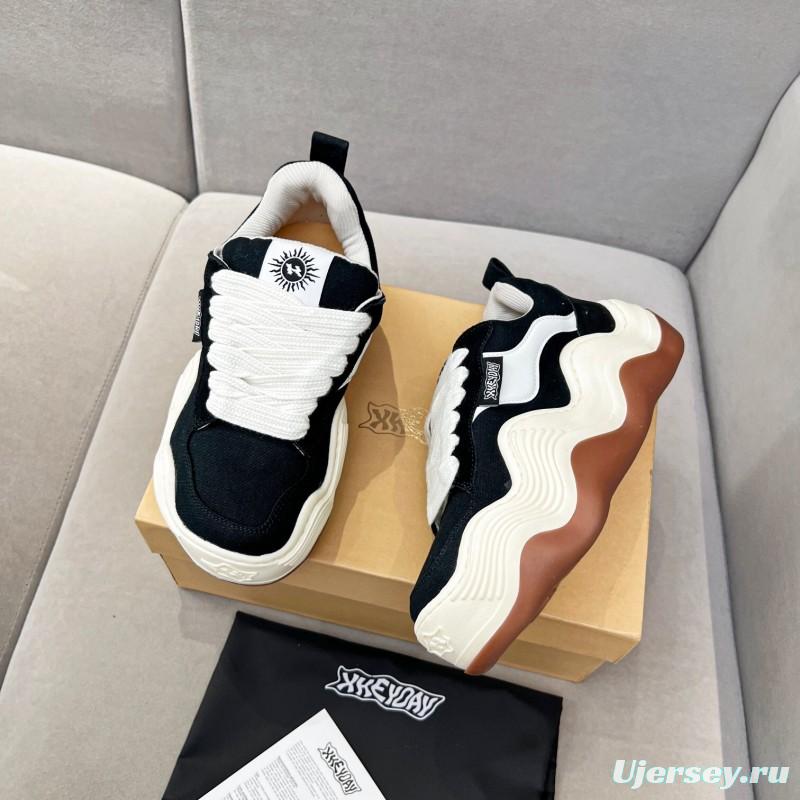 2025 Unisex HEYDAY Black White Canvas Suede Wave Pattern Sneakers KFY00260