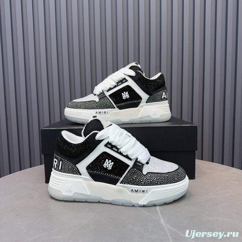 2024 Unisex Amiri Black White Mesh Leather Sneakers MJ00410