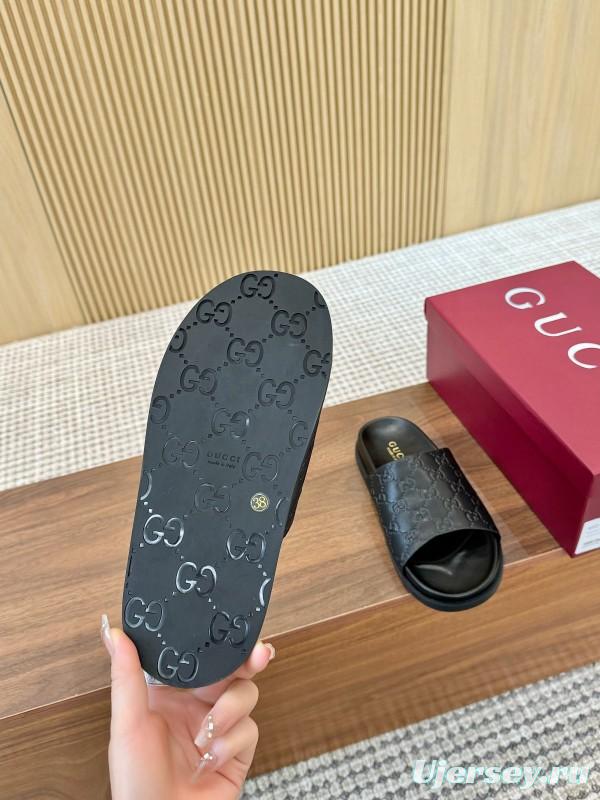 2025 Women Gucci Black Leather Slippers LY00220