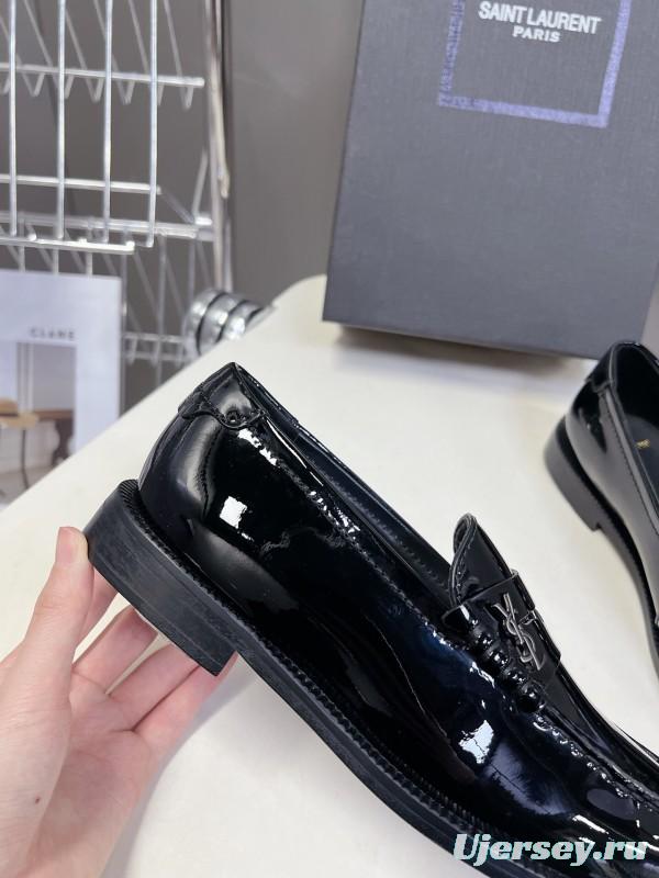 2025 Women Yves Saint Laurent Black Calf Leather Loafers KFY00350