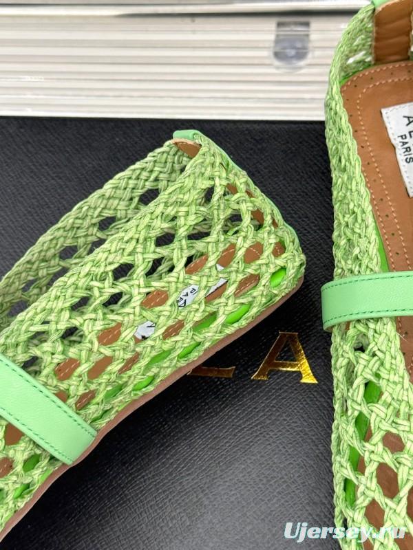 2025 Women AlAIA Green Leather Mesh Mary Jane