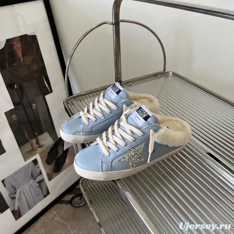 2024 GGDB Light Blue Shearling Leather Slippers MJ00280