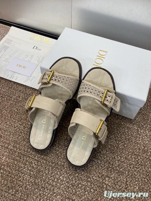 2025 Women Dior Beige Calfskin Leather Slippers KFY00300