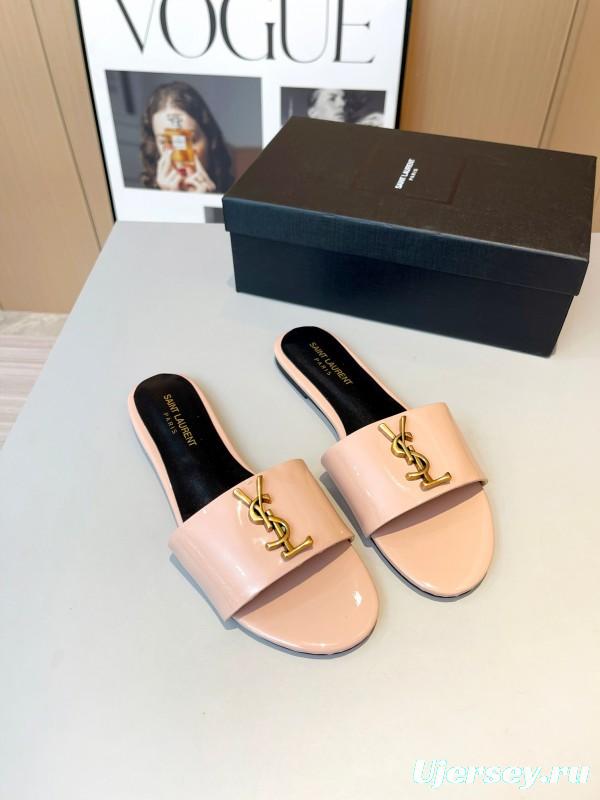 2025 Women Yves Saint Laurent Pink Leather Slippers LY00180