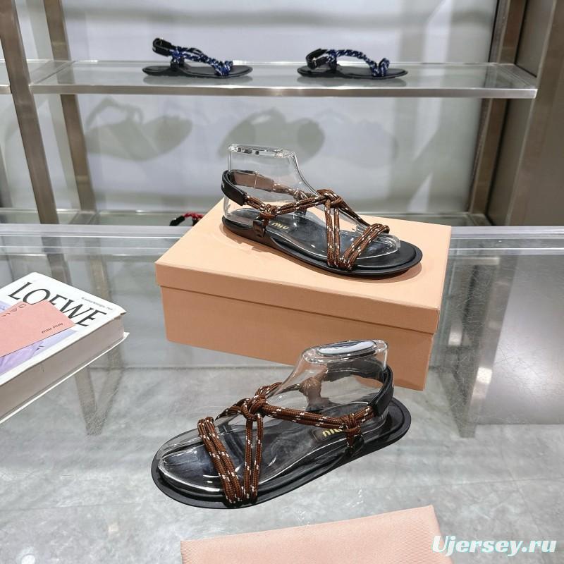2025 Women Miu Miu Brown Rope Leather Sandals