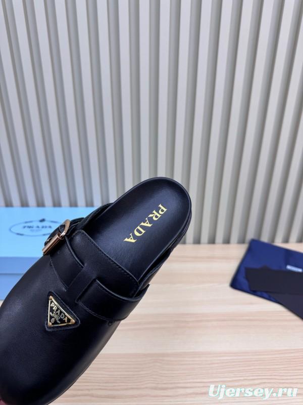 2025 Slippers Prada Black Leather Slippers
