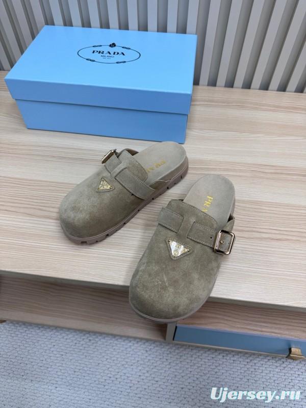 2025 Prada Grey Suede Slippers LY00280