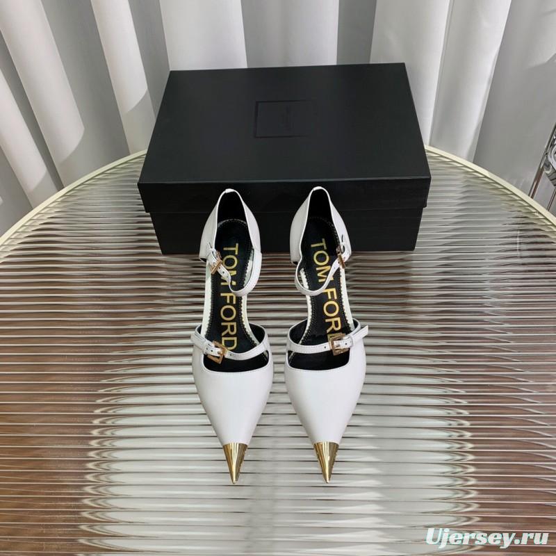 2025 Women TOM FORD White Gold Leather Pointed Toe Pumps KFY00320
