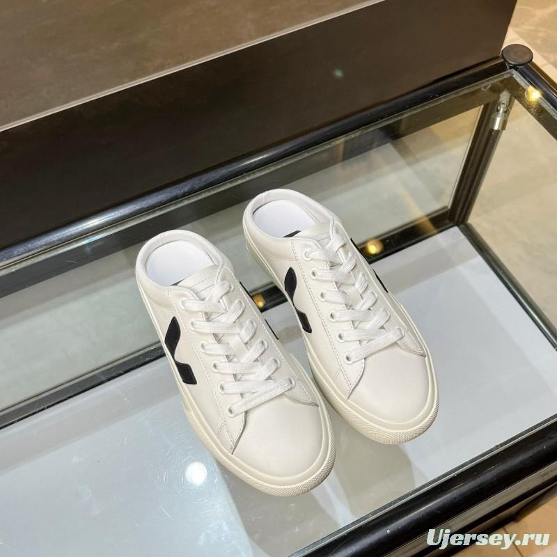 2025 Women VEJA White Black Canvas Leather Slip-On Sneaker MJ00240