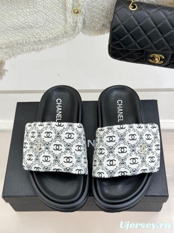 2025 Slippers Chanel Black White Nylon Slippers