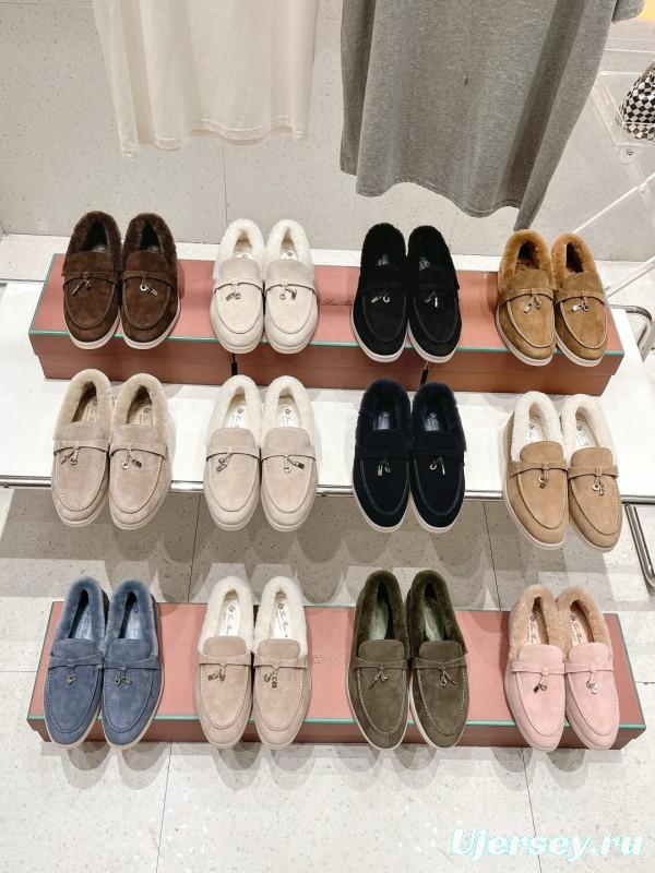 2024 Women LP Brown White Black Beige Suede Shearling Loafers