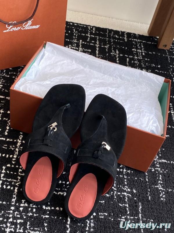 2025 Women LP Black Suede Slippers KFY00280