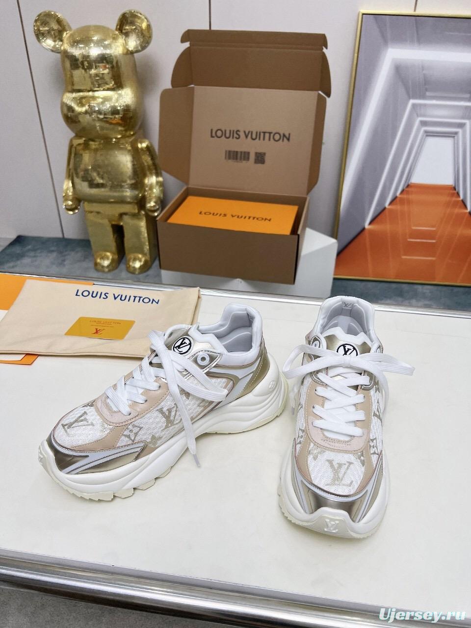 2025 Women Louis Vuitton White Beige Mesh Leather Sneakers LY00340