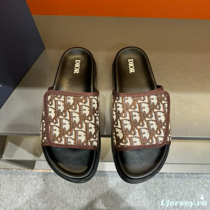 2024 Dior Brown Beige Fabric Slippers MJ00180