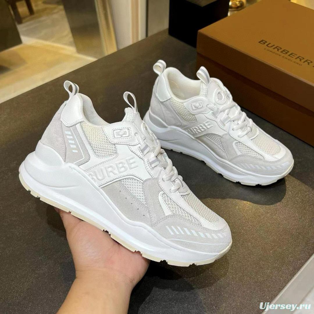 2025 Unisex Burberry White Grey Suede Mesh Sneakers MJ00380